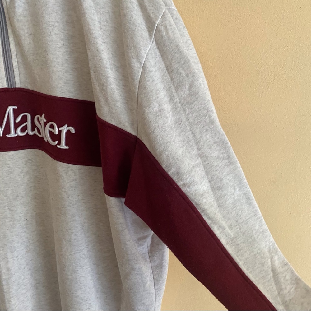 Y2K McMaster University Unique Wool Quarter Zip Sweatshirt Grey Burgundy XXL - Picture 7 of 16